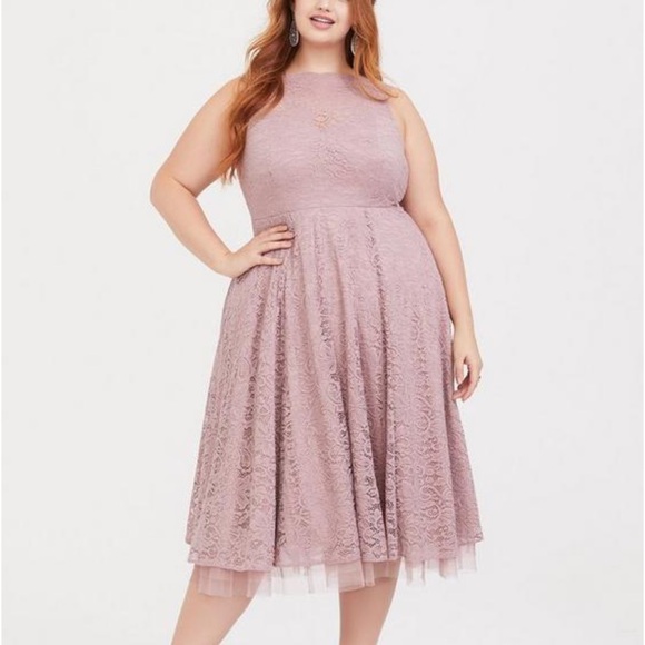 Torrid Mauve Pink Lace Mid Length Dress - Picture 1 of 15